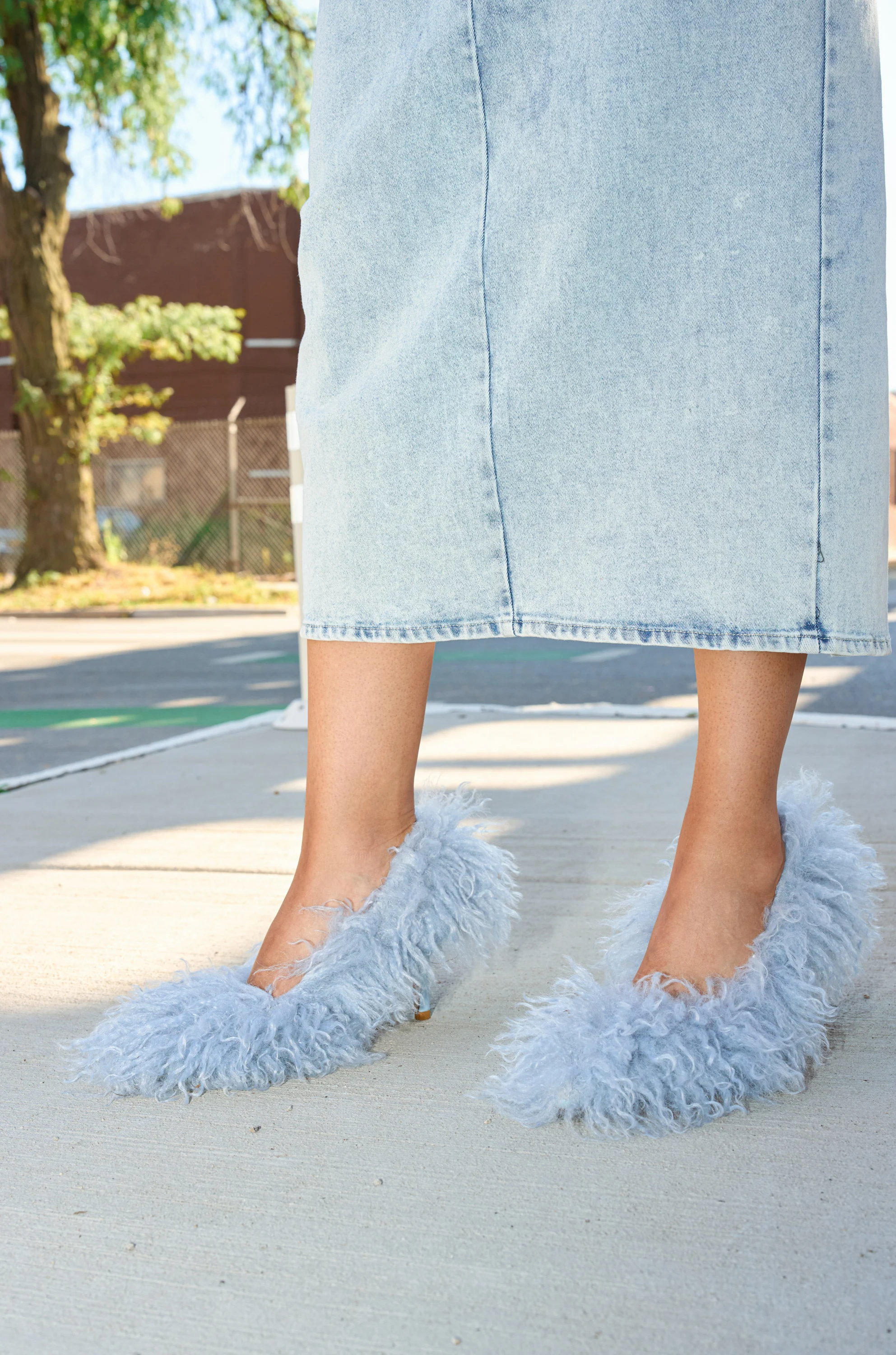 AZALEA WANG JAMEEKA BABY BLUE CURLY FUR PUMP STILETTO HEEL - Image 6
