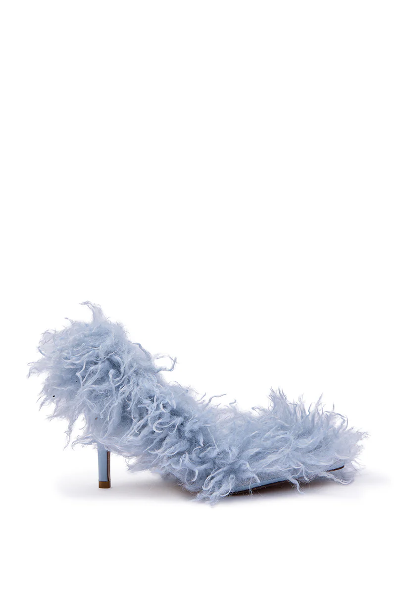 AZALEA WANG JAMEEKA BABY BLUE CURLY FUR PUMP STILETTO HEEL - Image 7