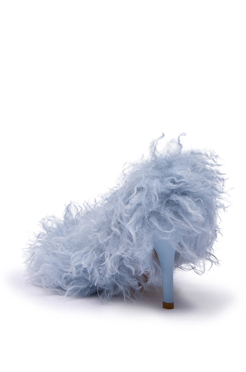 AZALEA WANG JAMEEKA BABY BLUE CURLY FUR PUMP STILETTO HEEL - Image 9