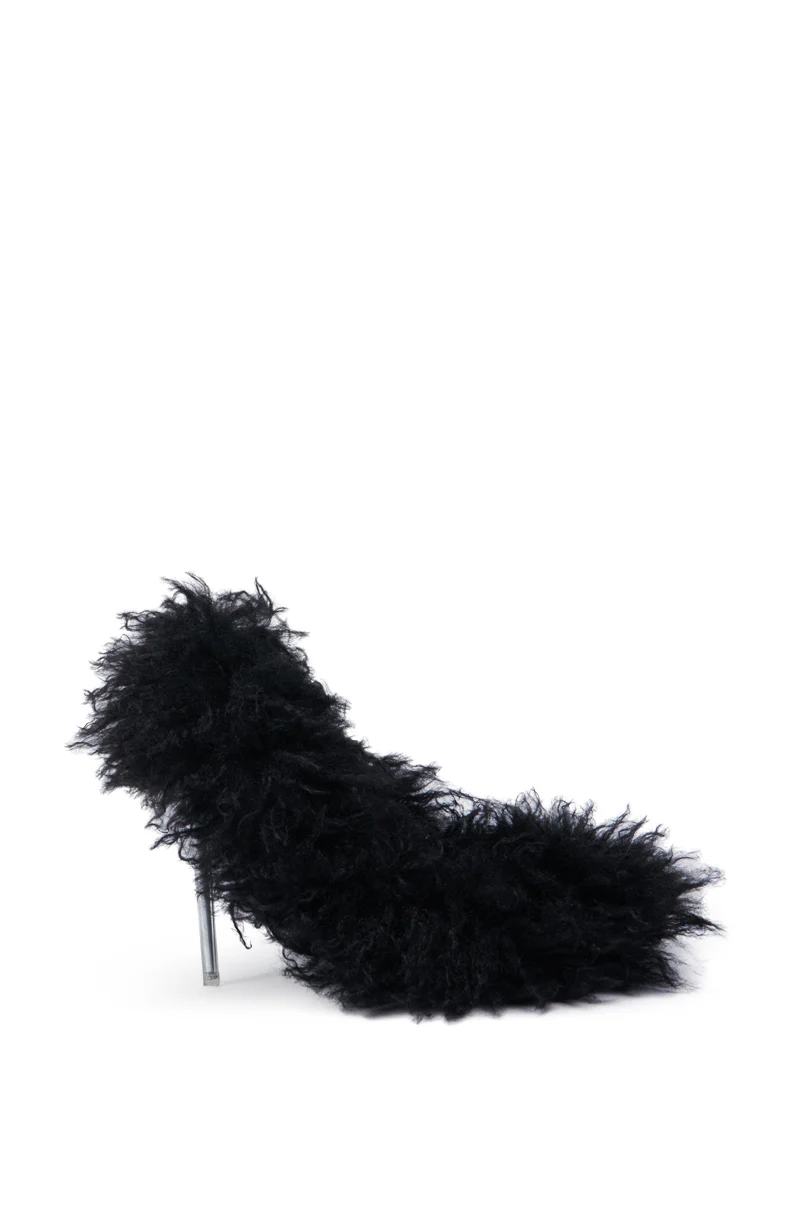 AZALEA WANG JAMEELA BLACK FUR STILETTO PUMP - Image 5
