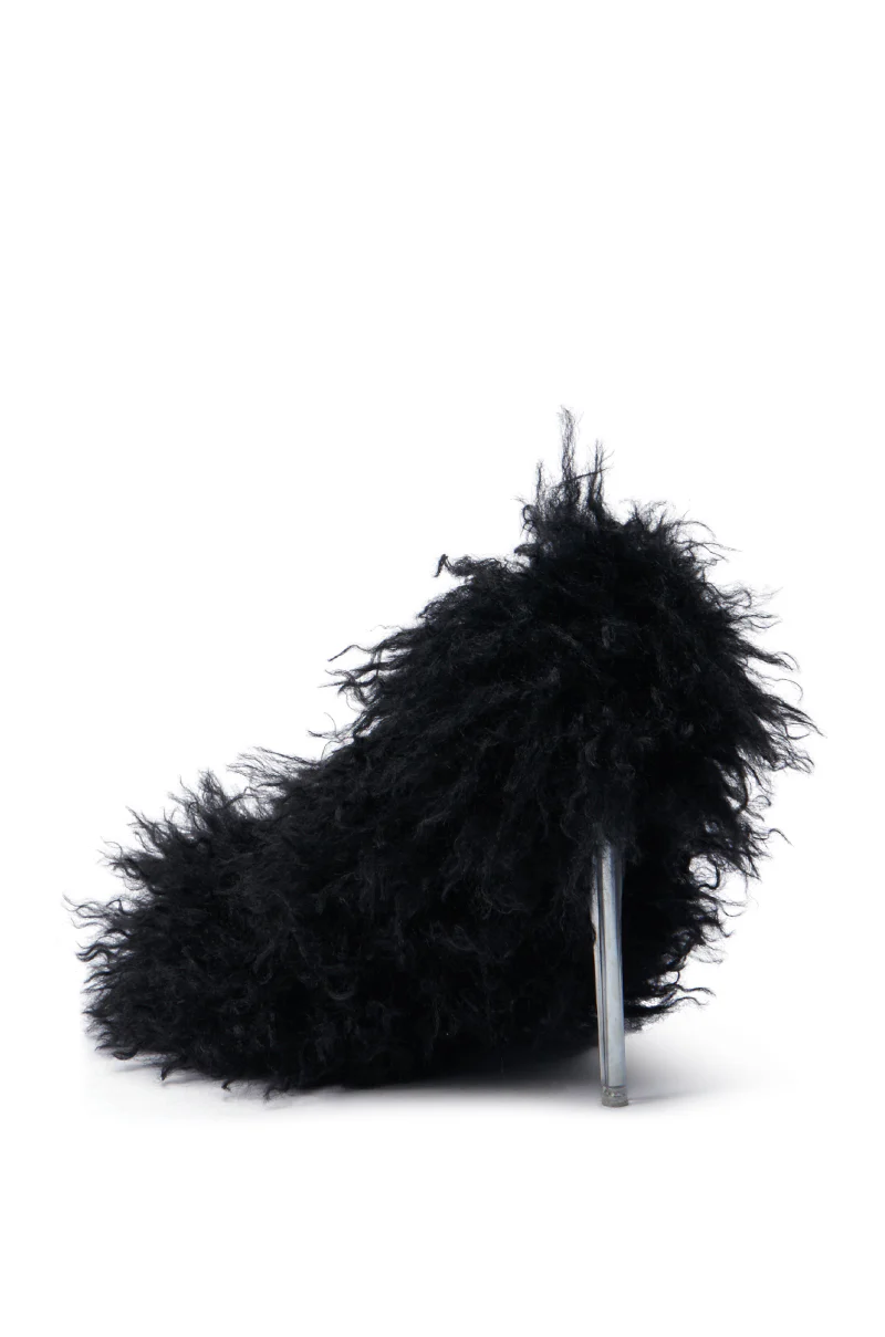 AZALEA WANG JAMEELA BLACK FUR STILETTO PUMP - Image 7