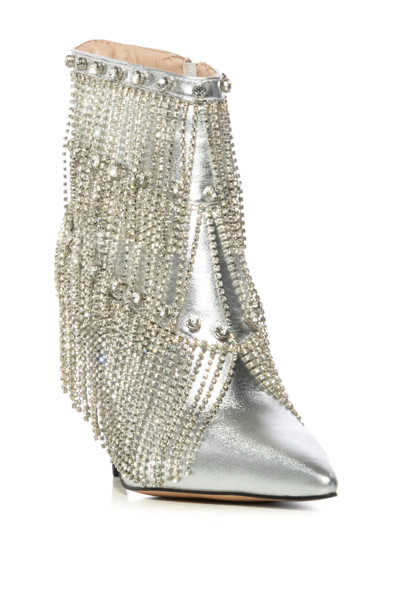 AZALEA WANG JAMILA DRIPPING DIAMONDS SILVER FRINGE BOOTIE - Image 7