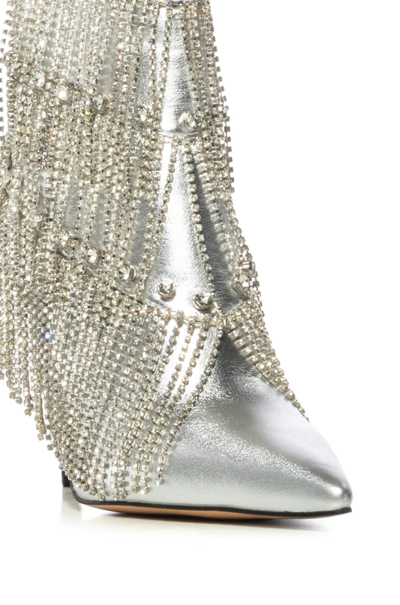 AZALEA WANG JAMILA DRIPPING DIAMONDS SILVER FRINGE BOOTIE - Image 9