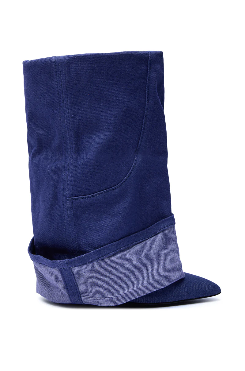 AZALEA WANG JATIN DENIM CUFF FOLD OVER WEDGE BOOTIE - Image 4