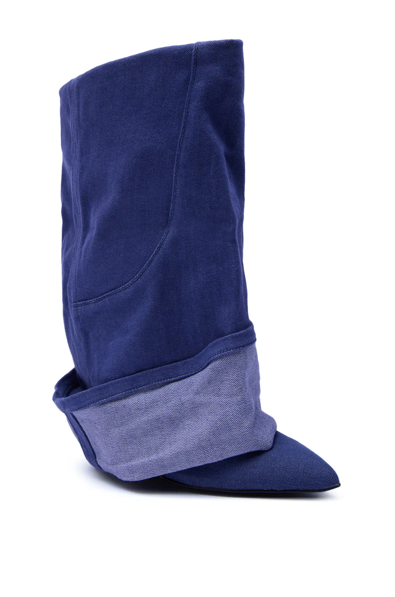 AZALEA WANG JATIN DENIM CUFF FOLD OVER WEDGE BOOTIE - Image 5