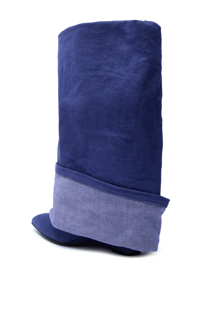 AZALEA WANG JATIN DENIM CUFF FOLD OVER WEDGE BOOTIE - Image 6