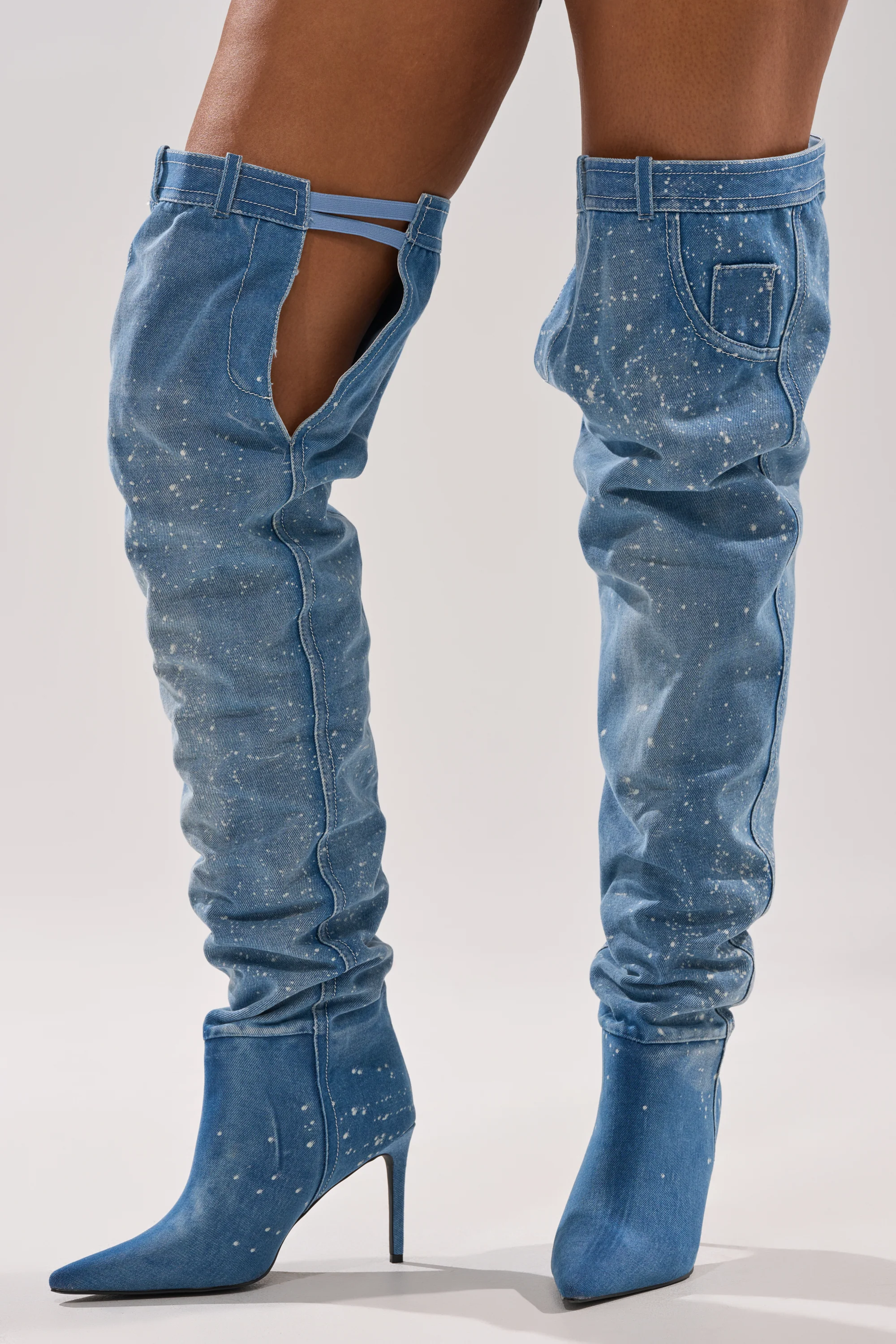 AZALEA WANG JEANNI DENIM SPLATTER PAINTED STILETTO BOOT - Image 5