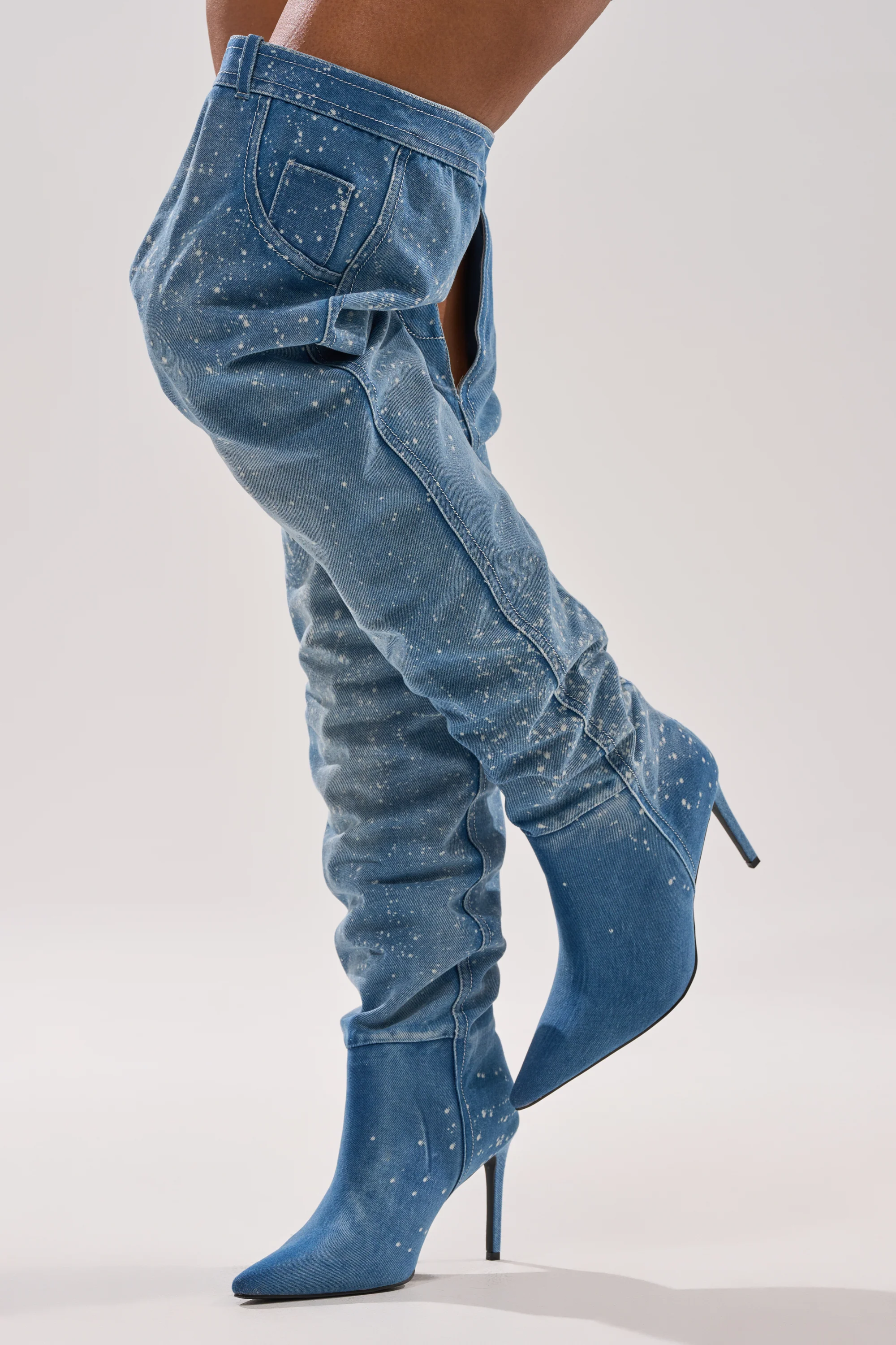 AZALEA WANG JEANNI DENIM SPLATTER PAINTED STILETTO BOOT - Image 6