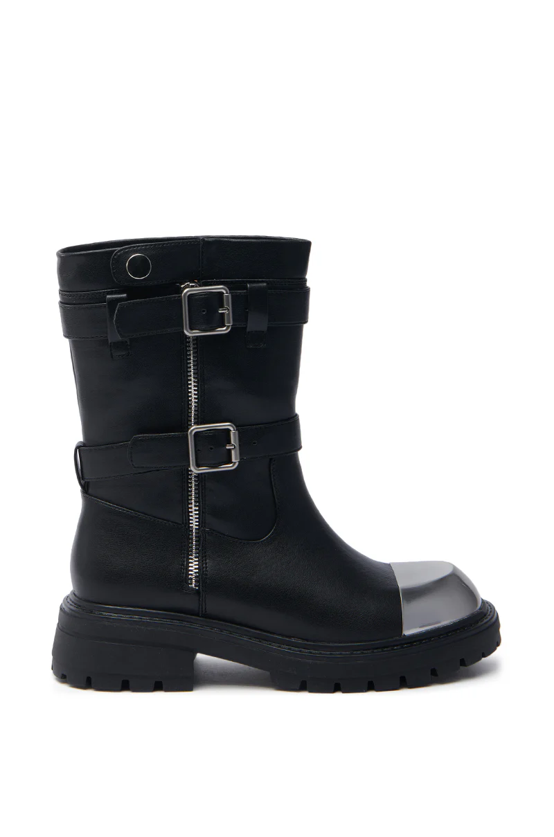 AZALEA WANG JENNINGS BLACK WITH METAL TOE FLAT BOOTIE - Image 4