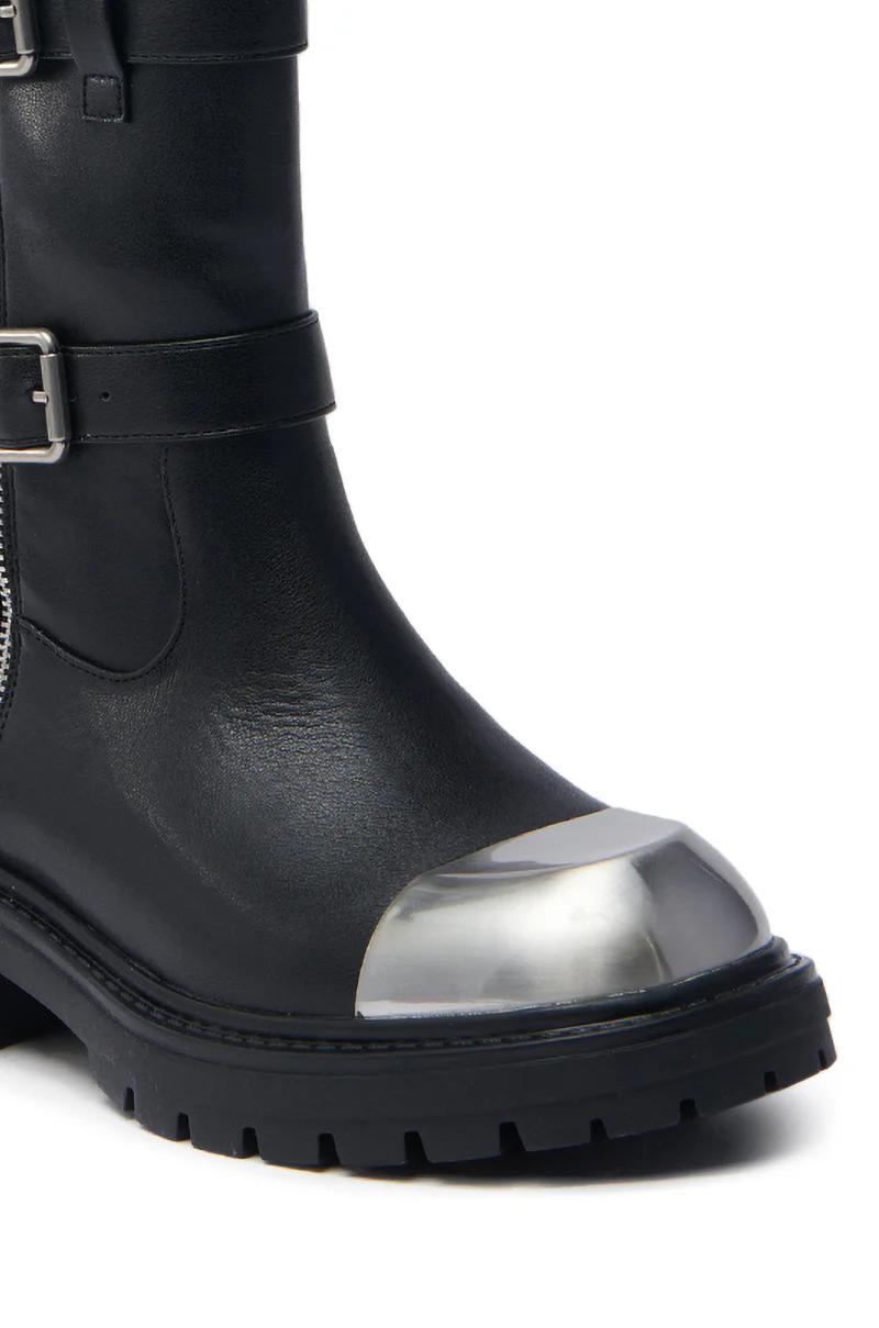 AZALEA WANG JENNINGS BLACK WITH METAL TOE FLAT BOOTIE - Image 7