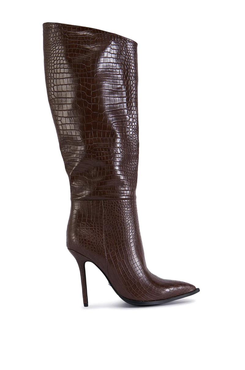 AZALEA WANG JESSA BROWN CROC STILETTO BOOT - Image 3