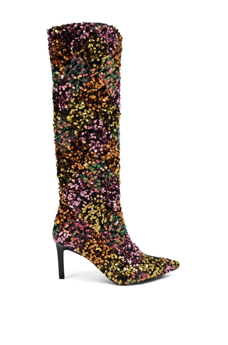 AZALEA WANG JIMENA MULTI GOLD SEQUIN KNEE HIGH STILETTO BOOT - Image 7
