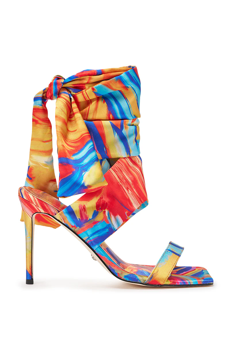 AZALEA WANG JOHA ORANGE MULTI PRINTED SATIN WRAP UP STILETTO - Image 4