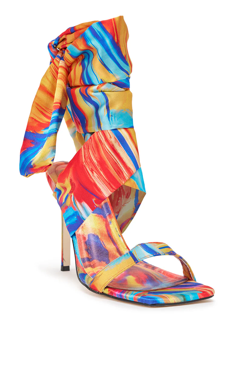 AZALEA WANG JOHA ORANGE MULTI PRINTED SATIN WRAP UP STILETTO - Image 5