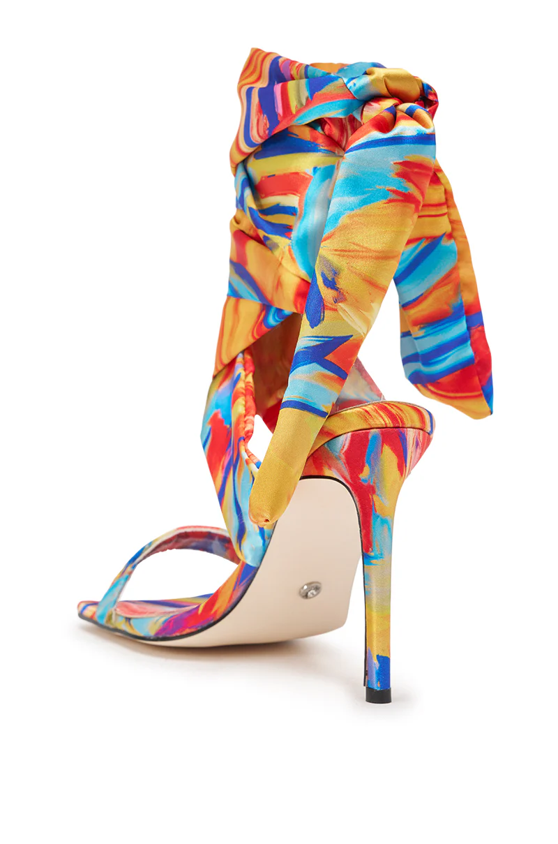 AZALEA WANG JOHA ORANGE MULTI PRINTED SATIN WRAP UP STILETTO - Image 6