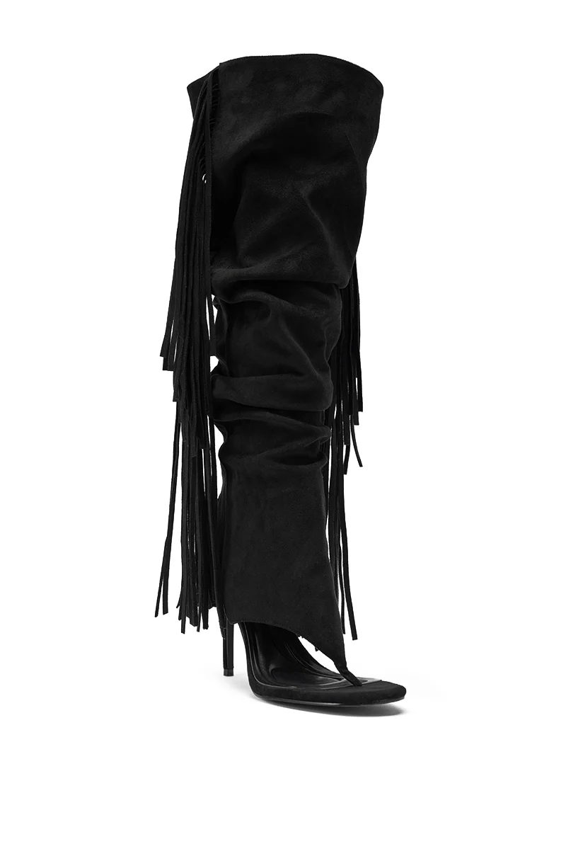 AZALEA WANG JOHANNA BLACK FRINGE GLADIATOR SANDAL - Image 4