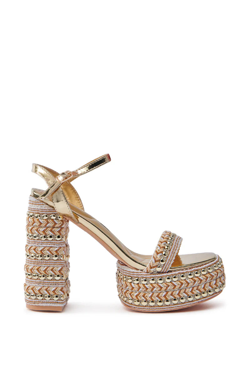 AZALEA WANG JUDSON GOLD RAFFIA AND GEMS PLATFORM SANDAL - Image 5