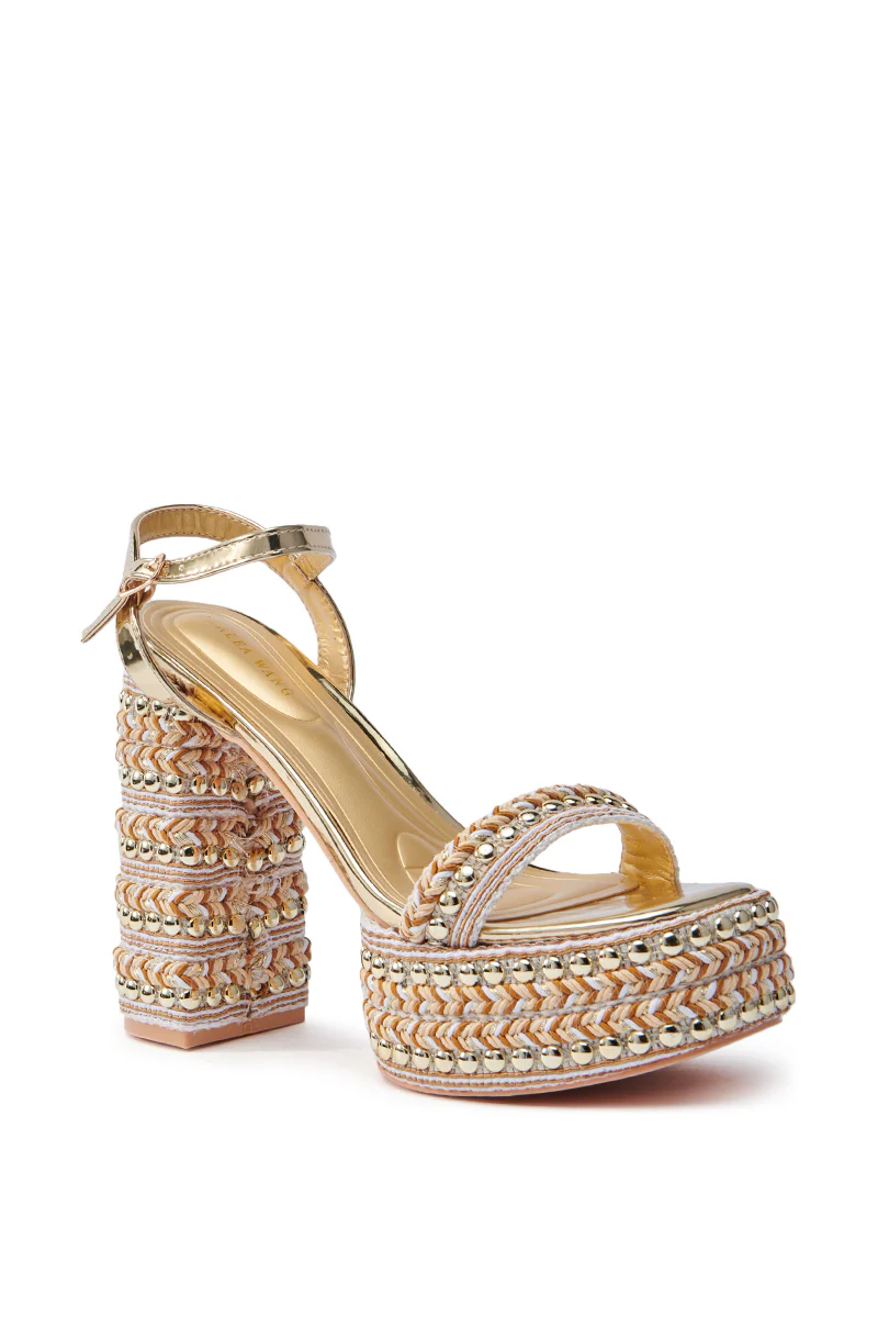 AZALEA WANG JUDSON GOLD RAFFIA AND GEMS PLATFORM SANDAL - Image 6