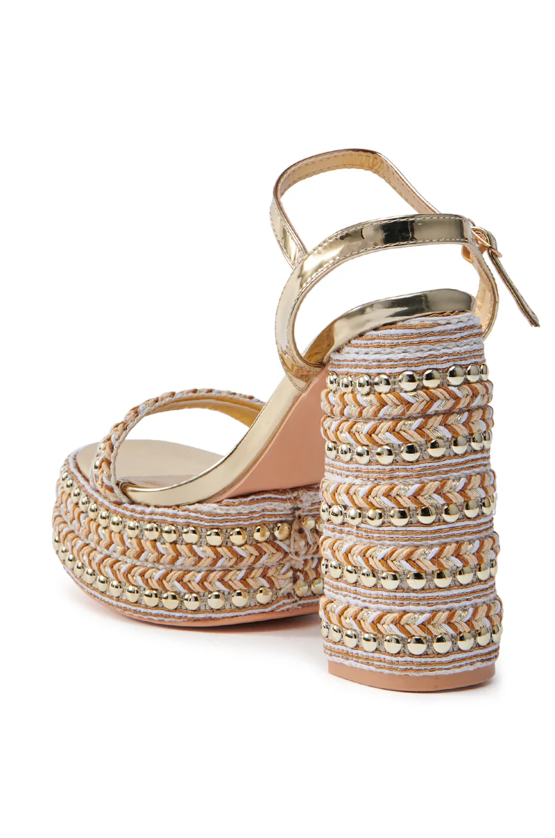 AZALEA WANG JUDSON GOLD RAFFIA AND GEMS PLATFORM SANDAL - Image 7