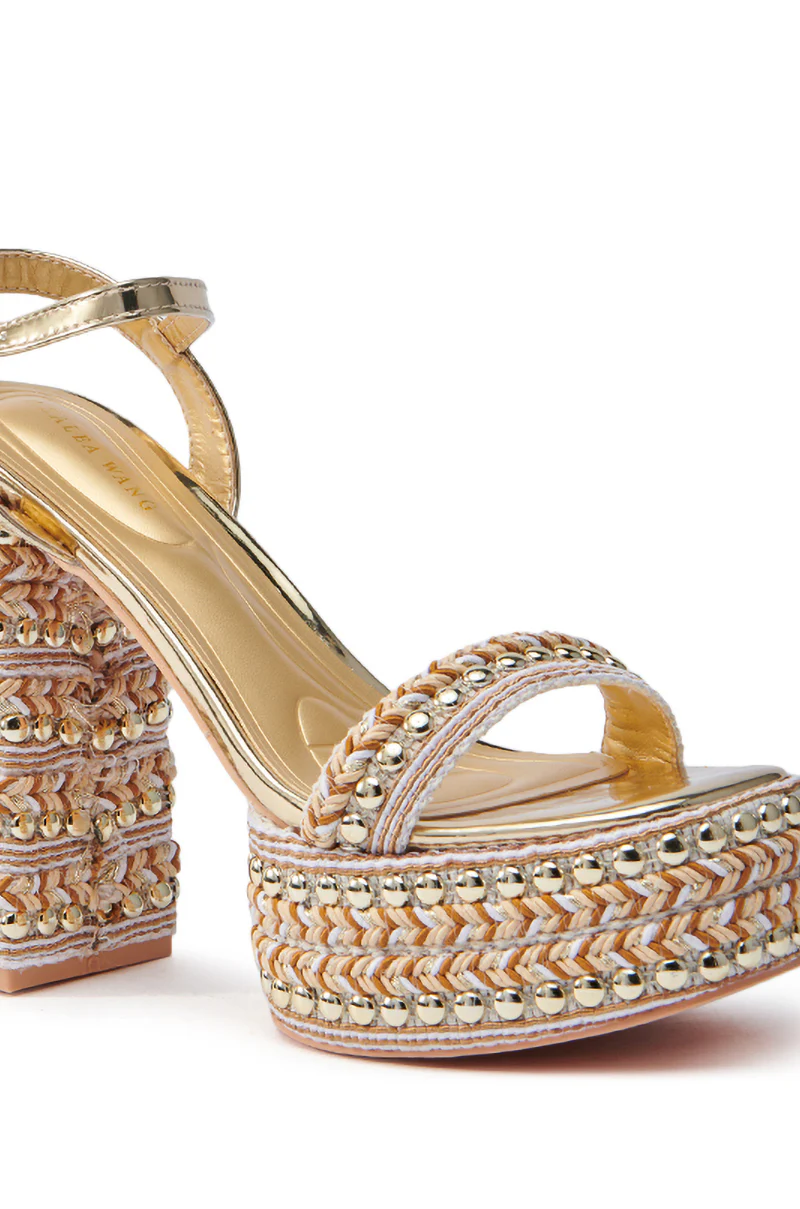 AZALEA WANG JUDSON GOLD RAFFIA AND GEMS PLATFORM SANDAL - Image 8