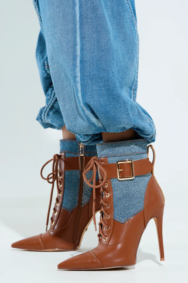 AZALEA WANG JUHI TAN STILETTO COLORBLOCKED BOOTIE - Image 2