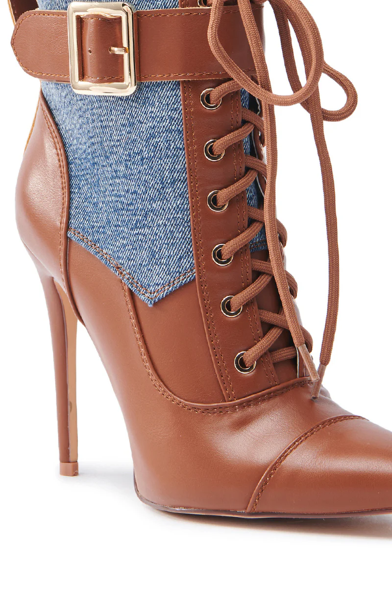 AZALEA WANG JUHI TAN STILETTO COLORBLOCKED BOOTIE - Image 7