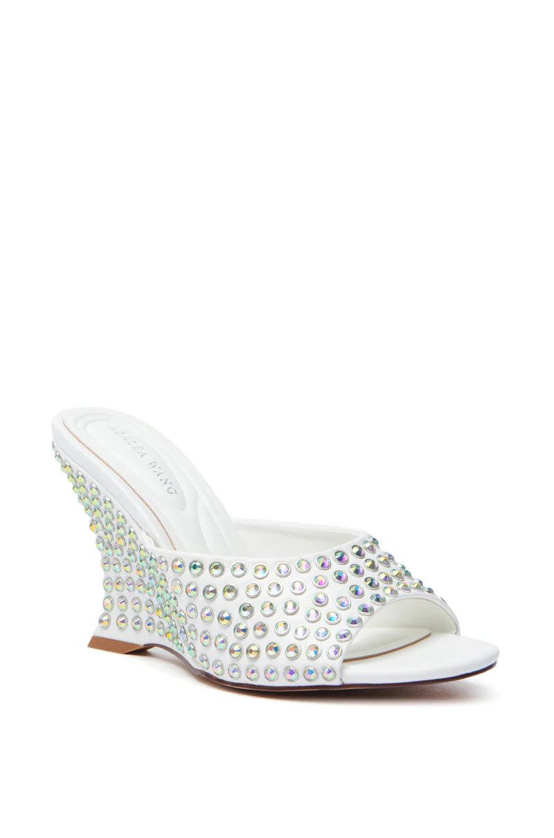 AZALEA WANG JUNIUS WHITE EMBELLISHED WEDGE SANDAL - Image 3