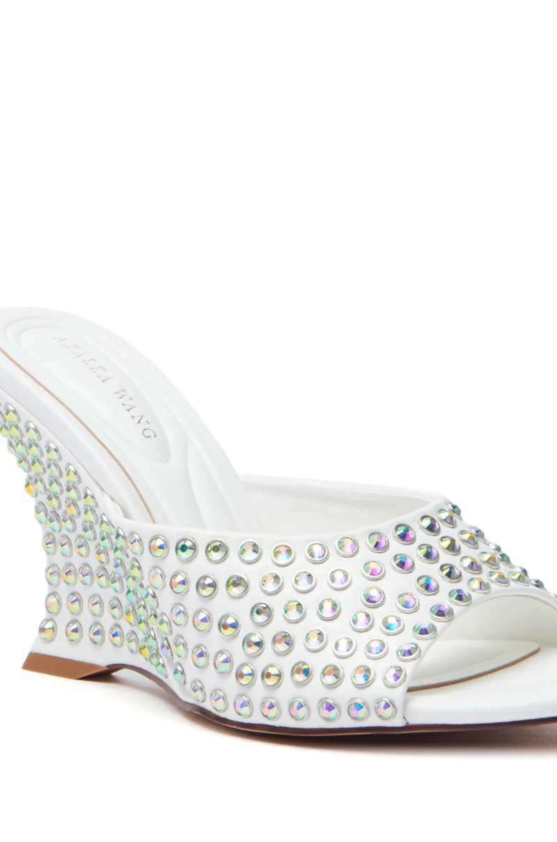 AZALEA WANG JUNIUS WHITE EMBELLISHED WEDGE SANDAL - Image 5