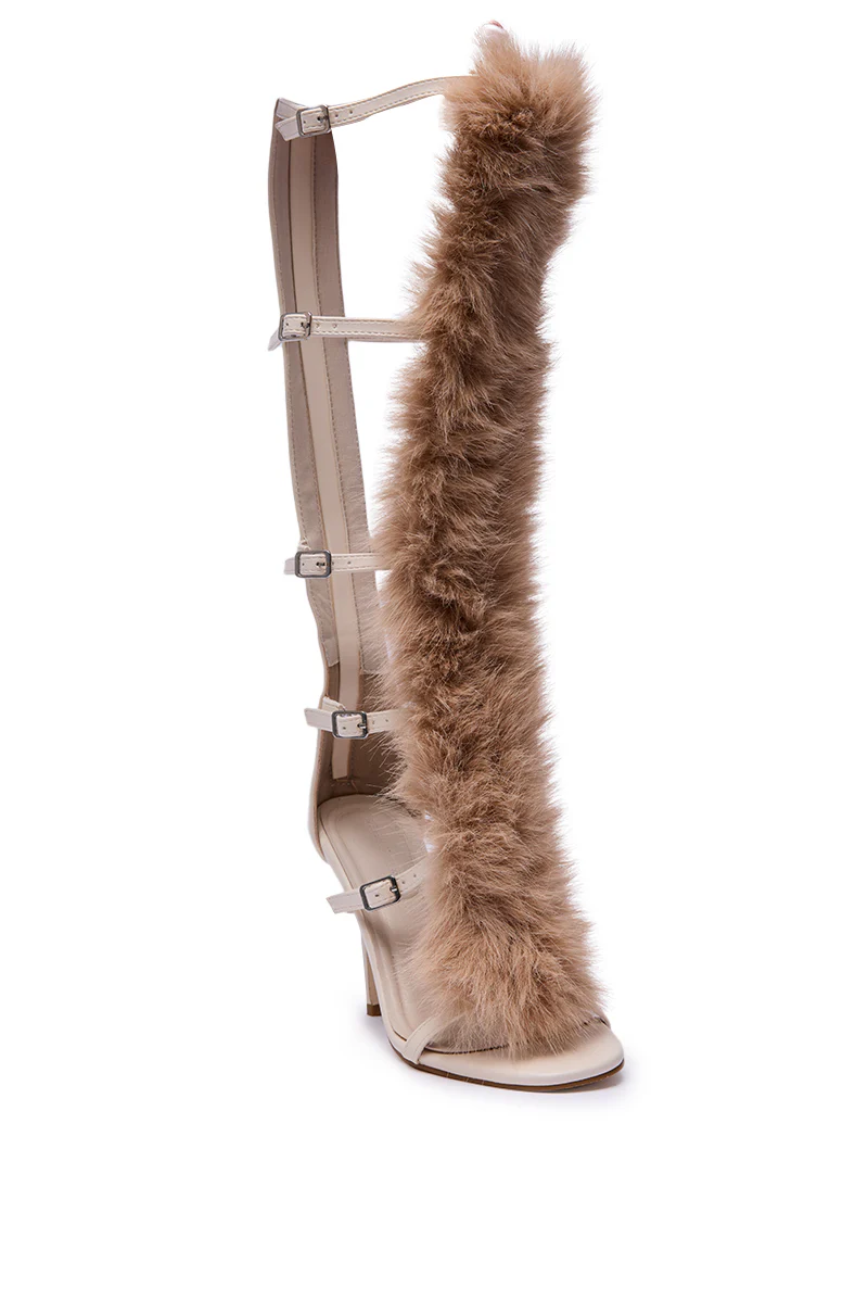 AZALEA WANG JUSTYCE IVORY FUR GLADIATOR SANDAL - Image 5