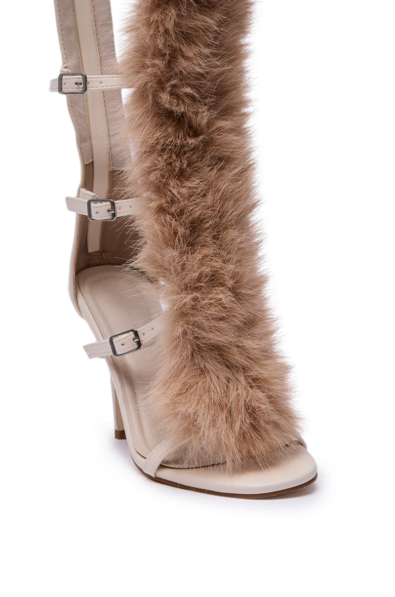 AZALEA WANG JUSTYCE IVORY FUR GLADIATOR SANDAL - Image 7