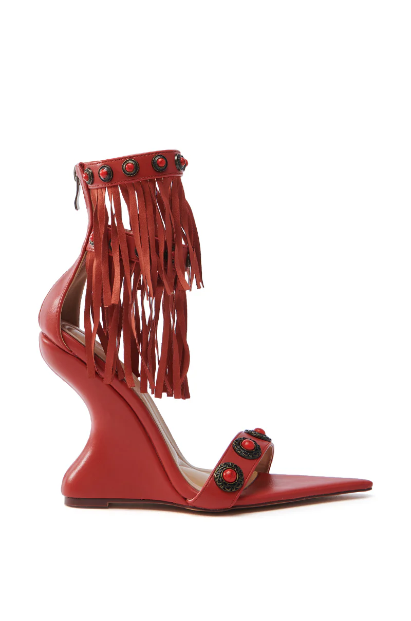 AZALEA WANG KALILA RED FRINGE SANDAL - Image 4