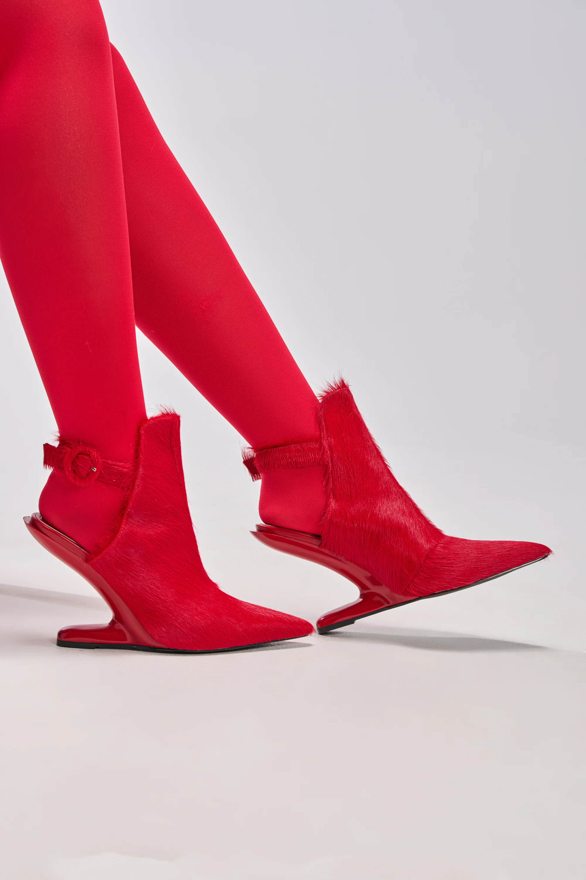 AZALEA WANG JOST RED PONY HAIR UPPER WEDGE PUMP - Image 3