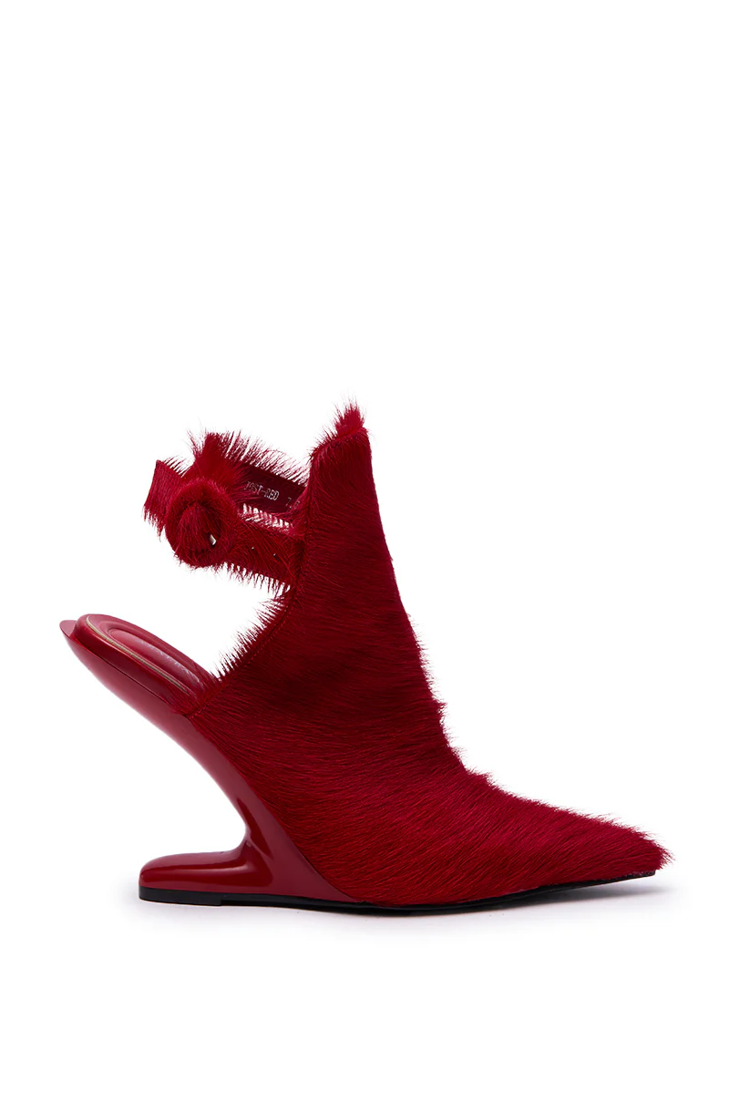 AZALEA WANG JOST RED PONY HAIR UPPER WEDGE PUMP - Image 6