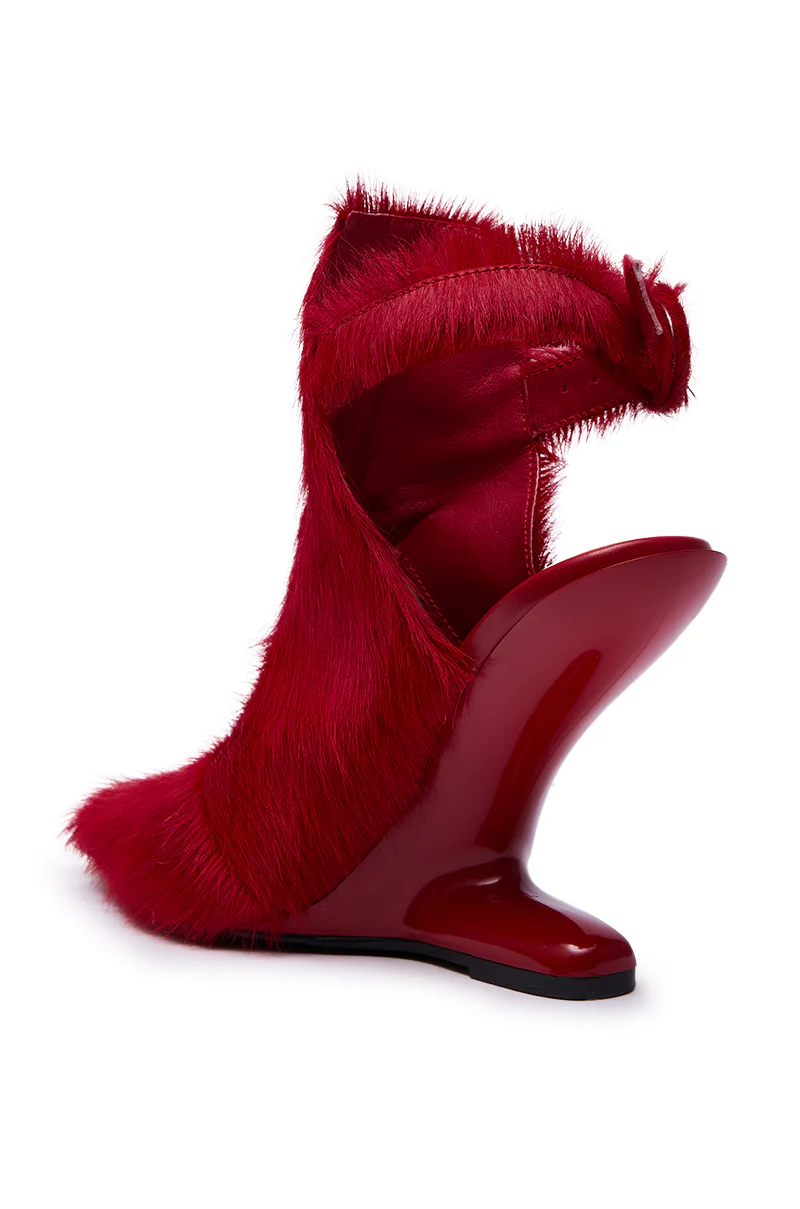AZALEA WANG JOST RED PONY HAIR UPPER WEDGE PUMP - Image 8
