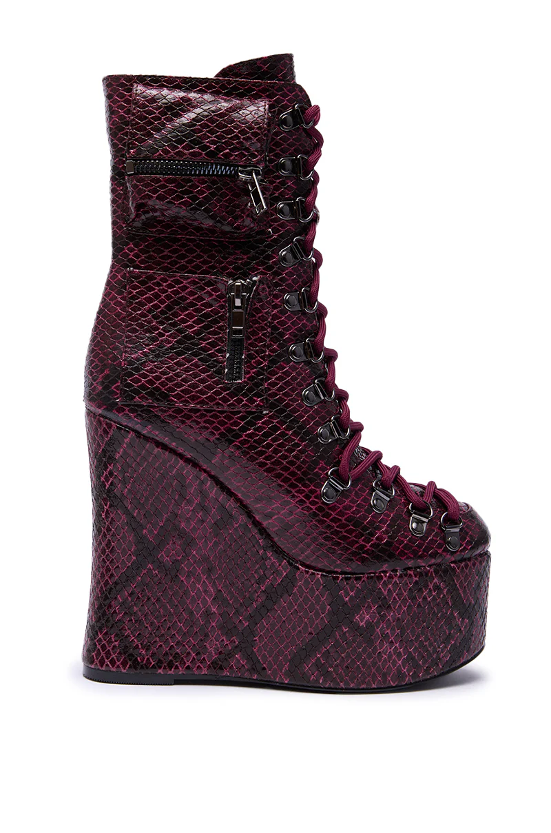 AZALEA WANG KAPULE BURGUNDY SNAKE PLATFORM BOOTIE - Image 4