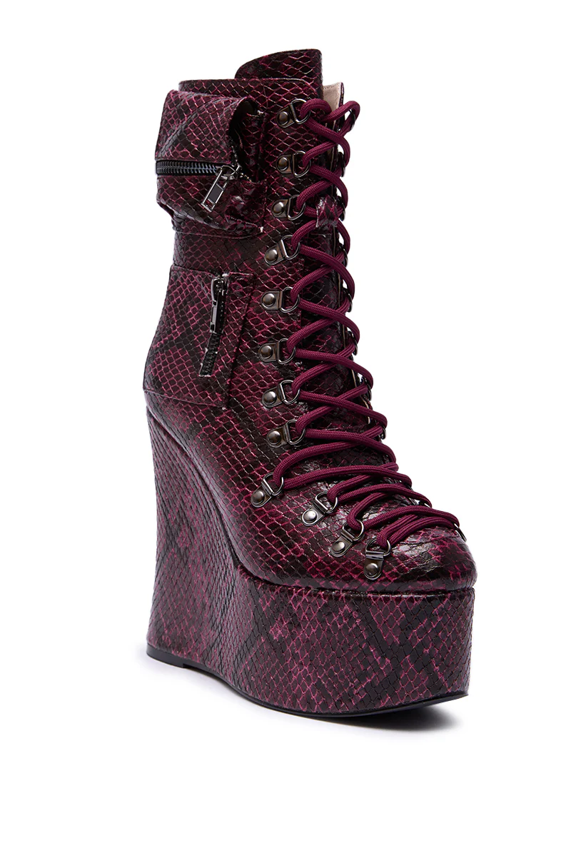 AZALEA WANG KAPULE BURGUNDY SNAKE PLATFORM BOOTIE - Image 5