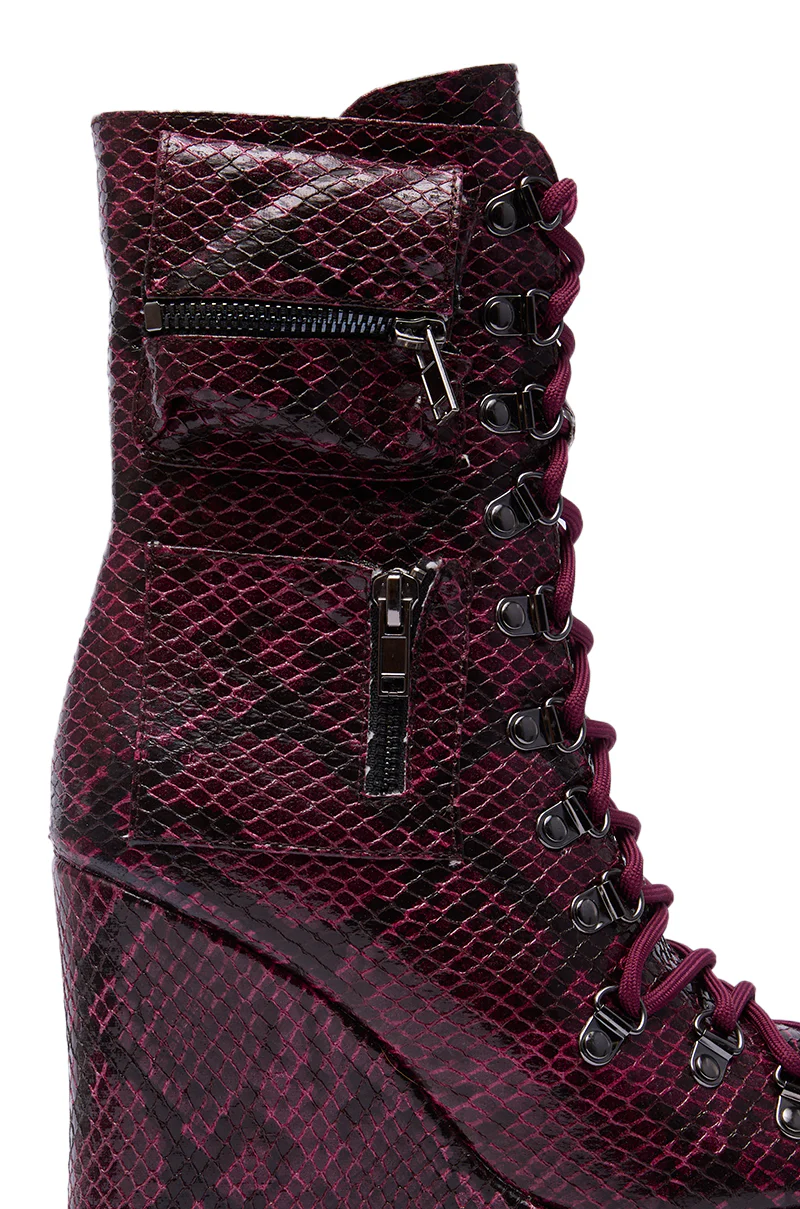 AZALEA WANG KAPULE BURGUNDY SNAKE PLATFORM BOOTIE - Image 7