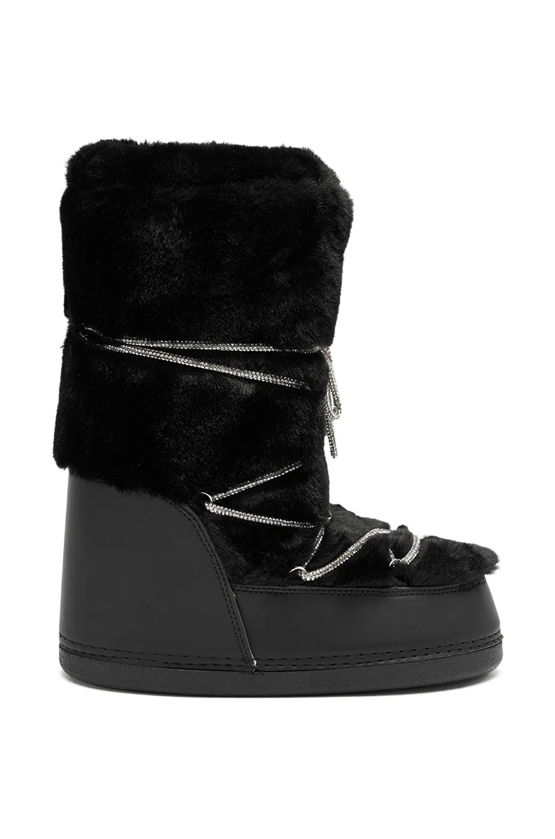 AZALEA WANG KARMELA BLACK FUR MOON BOOT - Image 4