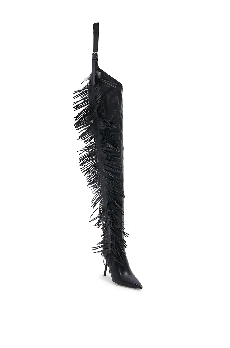 AZALEA WANG KATRICE BLACK STILETTO WESTERN FRINGE CHAP BOOT - Image 10