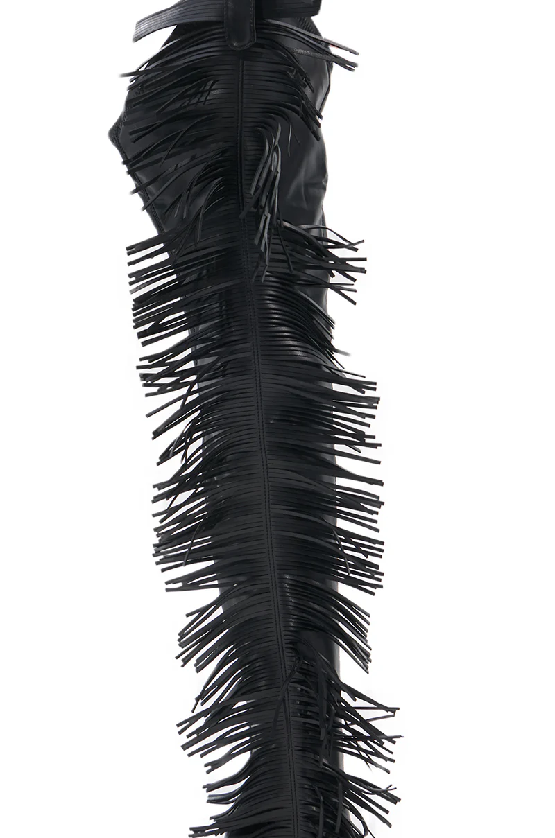 AZALEA WANG KATRICE BLACK STILETTO WESTERN FRINGE CHAP BOOT - Image 12