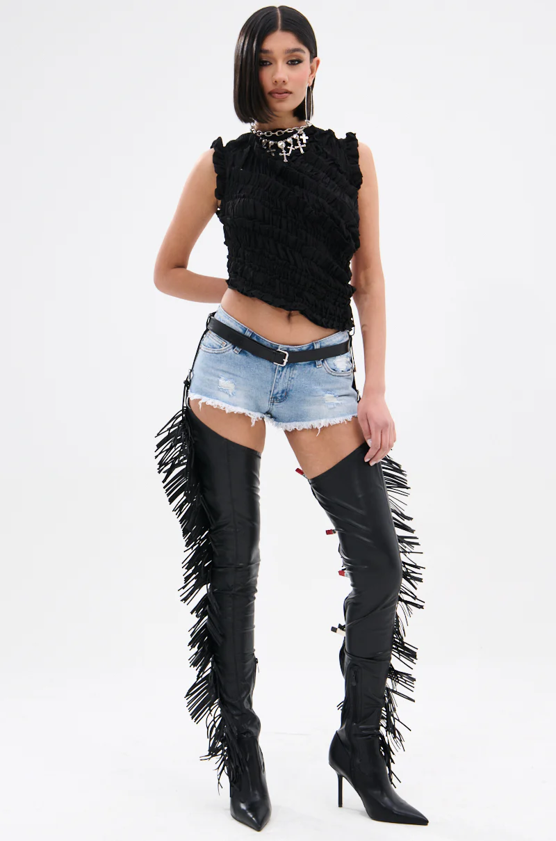 AZALEA WANG KATRICE BLACK STILETTO WESTERN FRINGE CHAP BOOT - Image 14