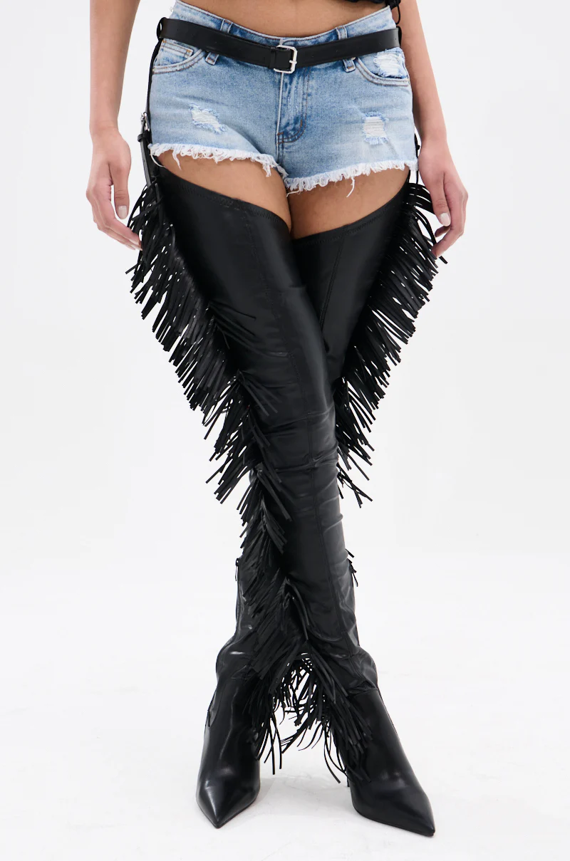 AZALEA WANG KATRICE BLACK STILETTO WESTERN FRINGE CHAP BOOT - Image 8