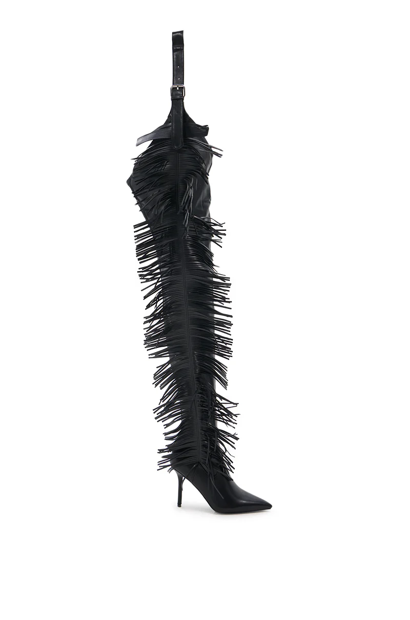 AZALEA WANG KATRICE BLACK STILETTO WESTERN FRINGE CHAP BOOT - Image 9