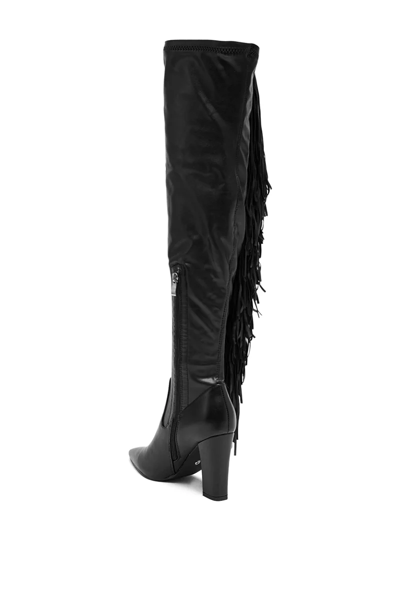 AZALEA WANG KATRICIA BLACK FRINGE CHUNKY BOOT - Image 6