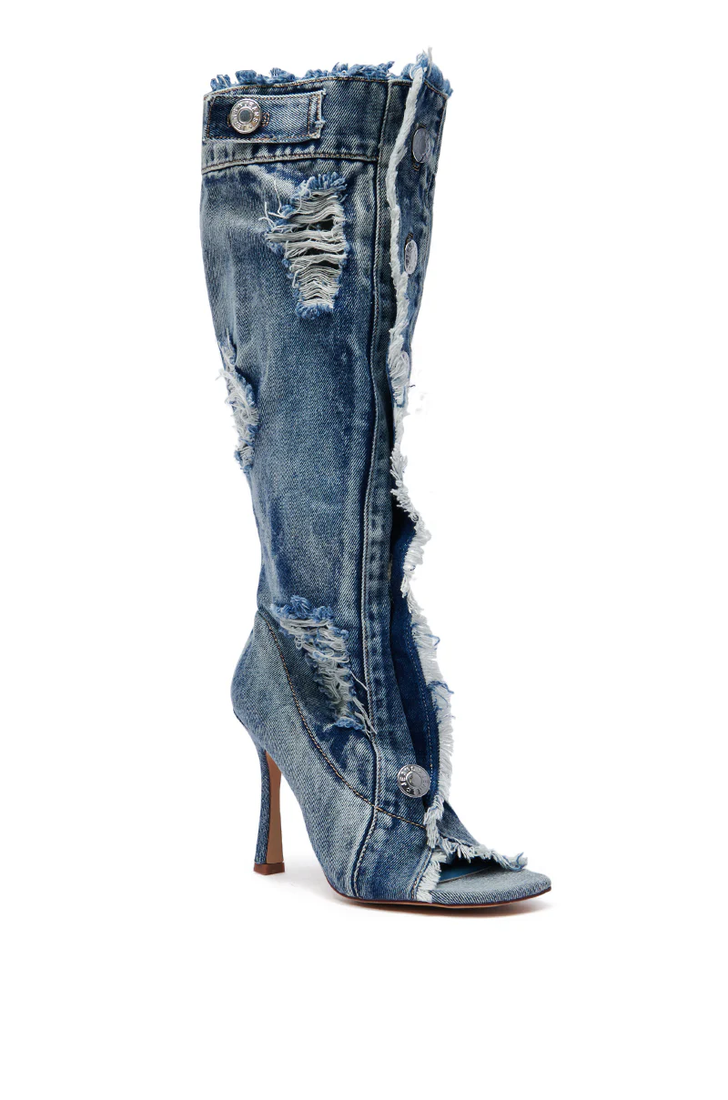 AZALEA WANG KAZUKI DENIM OPEN TOE BOOT - Image 9