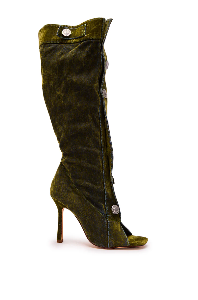 AZALEA WANG KAZUKI OLIVE SLOUCHY DENIM BOOT - Image 4