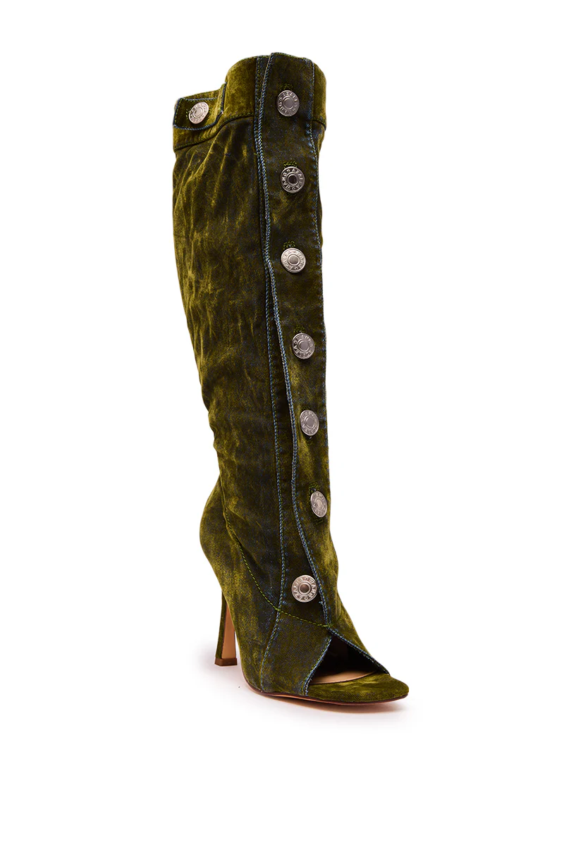 AZALEA WANG KAZUKI OLIVE SLOUCHY DENIM BOOT - Image 5