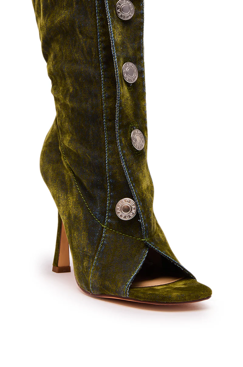 AZALEA WANG KAZUKI OLIVE SLOUCHY DENIM BOOT - Image 7