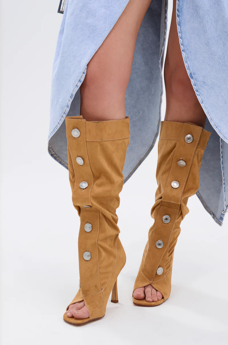 AZALEA WANG KAZUKI TAN SLOUCHY SUEDE OPEN TOE BOOT - Image 2