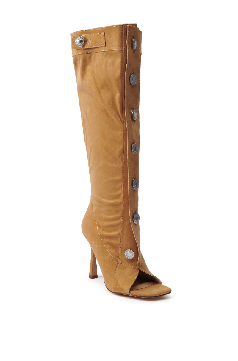 AZALEA WANG KAZUKI TAN SLOUCHY SUEDE OPEN TOE BOOT - Image 4